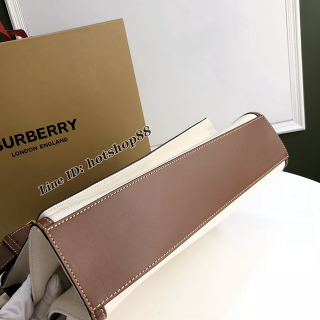 Burberry專櫃新款大號41cm撲克包 巴寶莉焦糖咖啡奶油白手提托特包 yxb1105